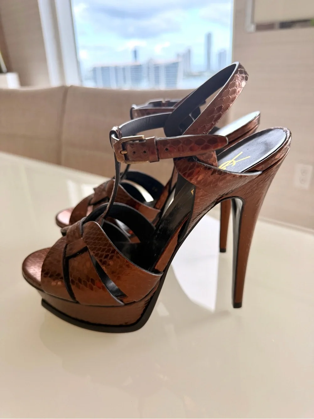 Saint Laurent Copper Brown Python Tribute Sandals YSL - Picture 3 of 8